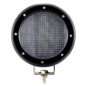 Black Horse® - 2.5" Polished LED Bull Bar w/o Skid Plate and with 5.3" Black Round Flood LED Lights