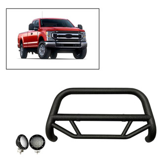 Black Horse® - 2.5" MAX Series Textured Black LED Bull Bar without Skid Plate and with 5.3" Black Round Flood LED Lights