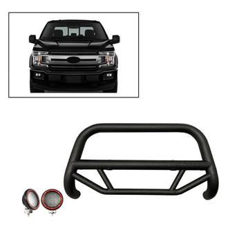 Black Horse® - 2.5" MAX Series Textured Black LED Bull Bar without Skid Plate and with 5.3" Red Round Flood LED Lights