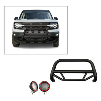 Black Horse® - 2.5" MAX Series Textured Black LED Bull Bar without Skid Plate and with 5.3" Red Round Flood LED Lights