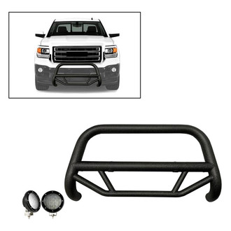 Black Horse® - 2.5" MAX Series Textured Black LED Bull Bar without Skid Plate and with 5.3" Black Round Flood LED Lights