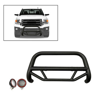 Black Horse® - 2.5" MAX Series Textured Black LED Bull Bar without Skid Plate and with 5.3" Red Round Flood LED Lights
