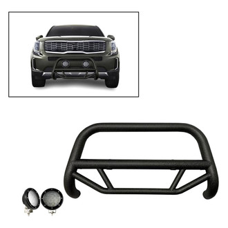 Black Horse® - 2.5" MAX Series Textured Black LED Bull Bar without Skid Plate and with 5.3" Black Round Flood LED Lights