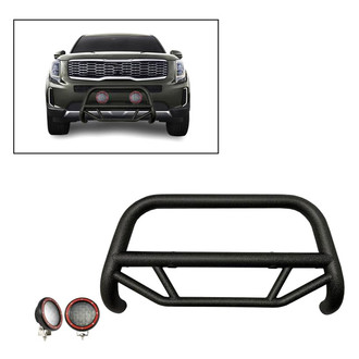 Black Horse® - 2.5" MAX Series Textured Black LED Bull Bar without Skid Plate and with 5.3" Red Round Flood LED Lights