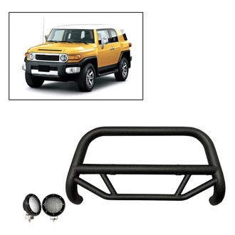 Black Horse® - 2.5" MAX Series Textured Black LED Bull Bar without Skid Plate and with 5.3" Black Round Flood LED Lights