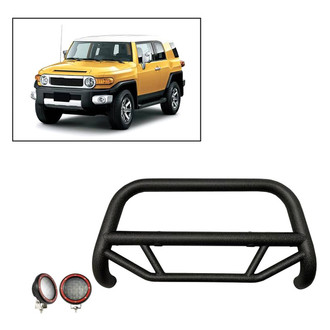 Black Horse® - 2.5" MAX Series Textured Black LED Bull Bar without Skid Plate and with 5.3" Red Round Flood LED Lights