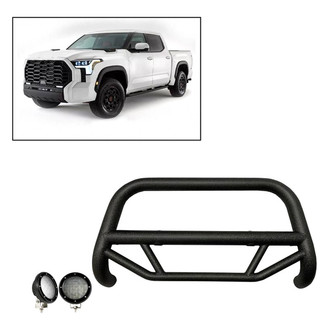 Black Horse® - 2.5" MAX Series Textured Black LED Bull Bar without Skid Plate and with 5.3" Black Round Flood LED Lights