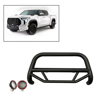Black Horse® - 2.5" MAX Series Textured Black LED Bull Bar without Skid Plate and with 5.3" Red Round Flood LED Lights