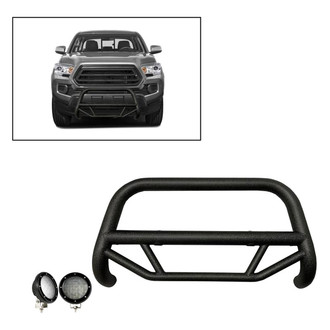 Black Horse® - 2.5" MAX Series Textured Black LED Bull Bar without Skid Plate and with 5.3" Black Round Flood LED Lights