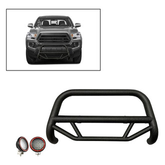 Black Horse® - 2.5" MAX Series Textured Black LED Bull Bar without Skid Plate and with 5.3" Red Round Flood LED Lights