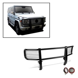 Black Horse® - Modular Design Black Grille Guard with 5.3" Red LED Lights