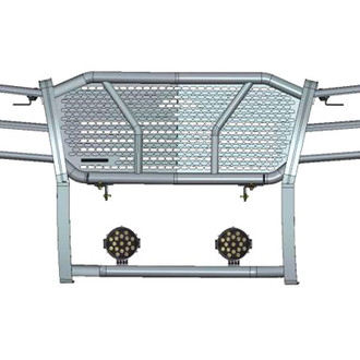 Black Horse® - Rugged Series Modular Design Black LED Grille Guard with 7" Round Black LED Light with Harness and Switch