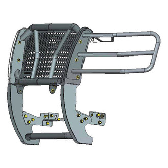 Black Horse® - Rugged Series Modular Design Black LED Grille Guard with 5.3" Round Flood Black LED Light with Harness and Switch