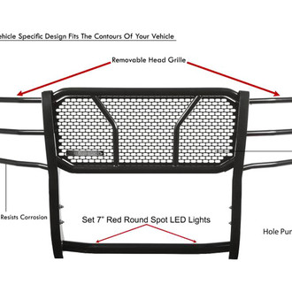 Black Horse® - Rugged Series Modular Design Black LED Grille Guard with 7" Round Red LED Light with Harness and Switch