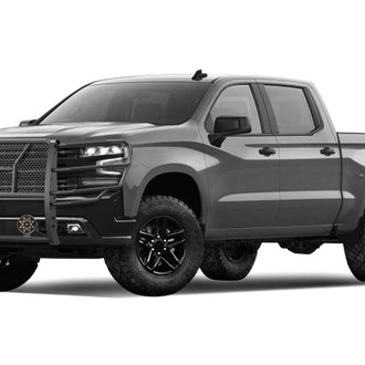 Black Horse® - Rugged Series Modular Design Black LED Grille Guard with 7" Round Black LED Light with Harness and Switch