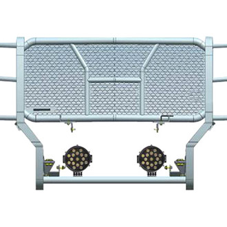 Black Horse® - Rugged Series Modular Design Black LED Grille Guard with 7" Round Black LED Light with Harness and Switch