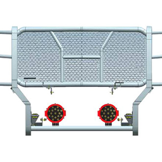 Black Horse® - Rugged Series Modular Design Black LED Grille Guard with 7" Round Red LED Light with Harness and Switch