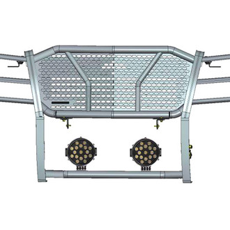 Black Horse® - Rugged Series Modular Design Black LED Grille Guard with 7" Round Black LED Light with Harness and Switch
