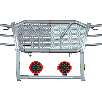 Black Horse® - Rugged Series Modular Design Black LED Grille Guard with 7" Round Red LED Light with Harness and Switch
