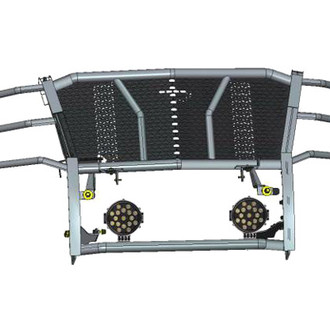 Black Horse® - Rugged Series Modular Design Black LED Grille Guard with 7" Round Black LED Light with Harness and Switch