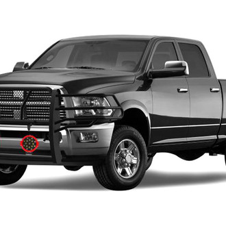 Black Horse® - Rugged Series Modular Design Black LED Grille Guard with 7" Round Red LED Light with Harness and Switch