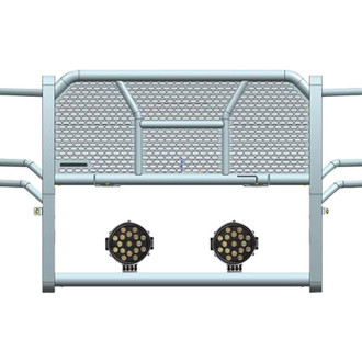 Black Horse® - Rugged Series Modular Design Black LED Grille Guard with 7" Round Black LED Light with Harness and Switch