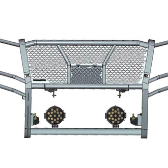 Black Horse® - Rugged Series Modular Design Black LED Grille Guard with 7" Round Black LED Light with Harness and Switch