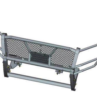 Black Horse® - Rugged Series Modular Design Black LED Grille Guard with 5.3" Round Flood Red LED Light with Harness and Switch