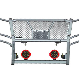Black Horse® - Rugged Series Modular Design Black LED Grille Guard with 7" Round Red LED Light with Harness and Switch