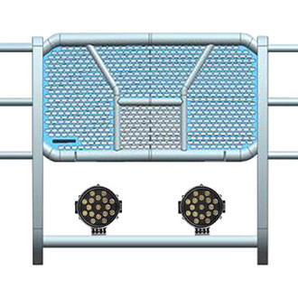 Black Horse® - Rugged Series Modular Design Black LED Grille Guard with 7" Round Black LED Light with Harness and Switch