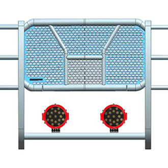 Black Horse® - Rugged Series Modular Design Black LED Grille Guard with 7" Round Red LED Light with Harness and Switch