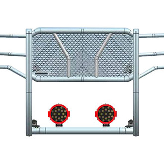 Black Horse® - Rugged Series Modular Design Black LED Grille Guard with 7" Round Red LED Light with Harness and Switch