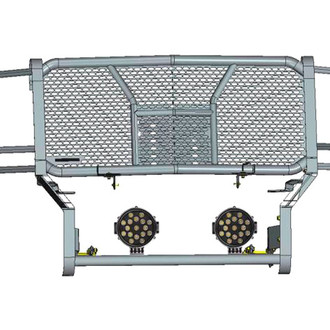 Black Horse® - Rugged Series Modular Design Black LED Grille Guard with 7" Round Black LED Light with Harness and Switch