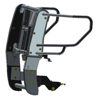 Black Horse® - Rugged Series Modular Design Black LED Grille Guard with 5.3" Round Flood Black LED Light with Harness and Switch