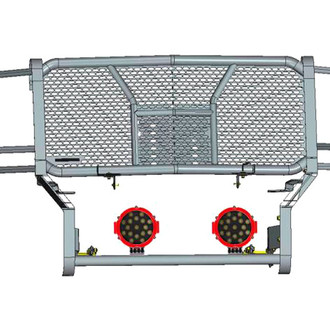 Black Horse® - Rugged Series Modular Design Black LED Grille Guard with 7" Round Red LED Light with Harness and Switch