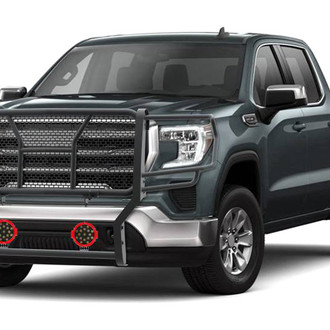 Black Horse® - Rugged Series Modular Design Black LED Grille Guard with 7" Round Red LED Light with Harness and Switch