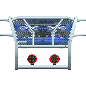Black Horse® - Rugged Series Modular Design Black LED Grille Guard with 7" Round Red LED Light with Harness and Switch