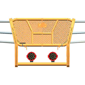 Black Horse® - Rugged Series Modular Design Black LED Grille Guard with 7" Round Red LED Light with Harness and Switch