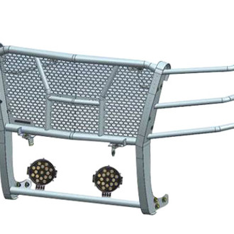 Black Horse® - Rugged Series Modular Design Black LED Grille Guard with 7" Round Black LED Light with Harness and Switch