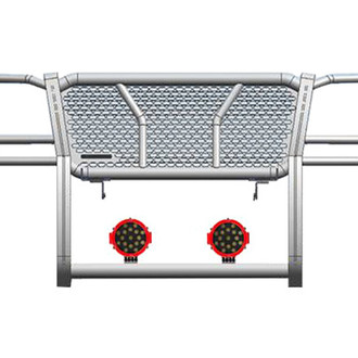Black Horse® - Rugged Series Modular Design Black LED Grille Guard with 7" Round Red LED Light with Harness and Switch