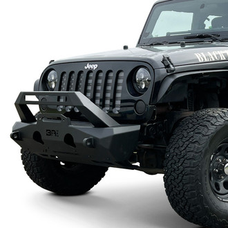 Body Armor 4x4® - Orion Stubby Black Powder Coated Front Winch HD Bumper with Hoop