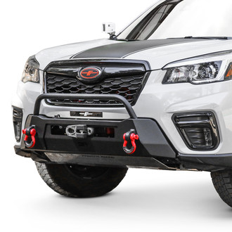 Body Armor 4x4® - Hiline Stubby Black Powder Coated Front Winch HD Bumper with Hoop