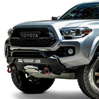 Body Armor 4x4® - Hiline Stubby Black Powder Coated Front Winch HD Bumper with Hoop