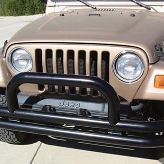 Rampage® - Double Full Width Black Front Tubular Bumper with Hoop