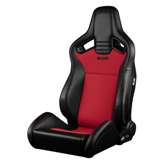 Braum® - Elite V2 Series Racing Seats, Black Leatherette and Red Cloth