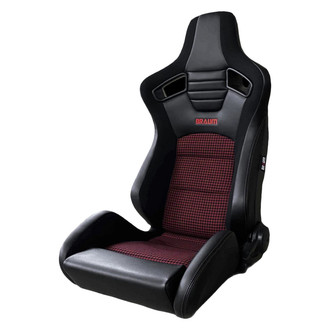 Braum® - Elite-S Series Leatherette Black Racing Seats with Red Houndstooth Insert