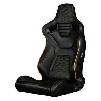 Braum® - Elite-X Series Honeycomb Edition Black Leatherette Racing Seats with Yellow Stitching and Yellow Piping