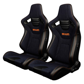 Braum® - Elite-X Series Black Leatherette and Navy Denim Racing Seats with Orange Stitching