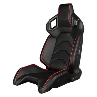 Braum® - Alpha-X Series Sport Seats Black with Laser Print Hexagon Pattern & Red Piping