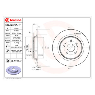 Brembo® - UV Coated Plain Solid Rear Brake Rotor